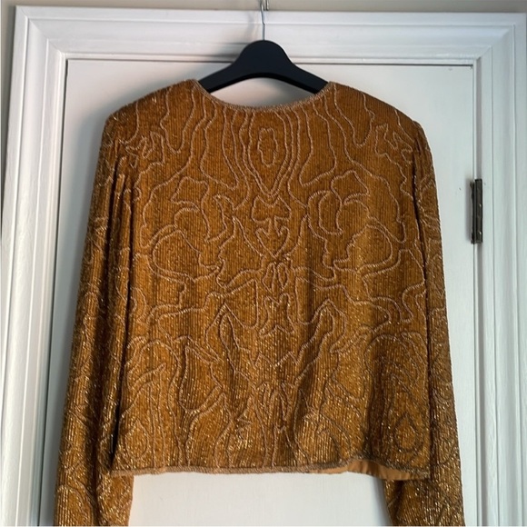 NWT Vintage Adrianna Papell Gold Beaded SILK Evening Jacket LG holiday party - Picture 4 of 11